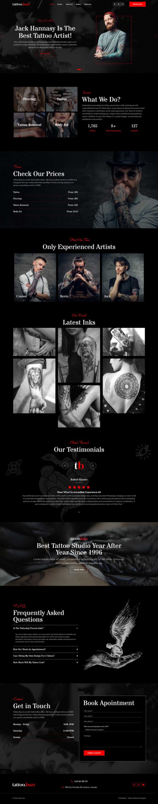 Tattoo Studio WordPress Theme – TattooBuzz
