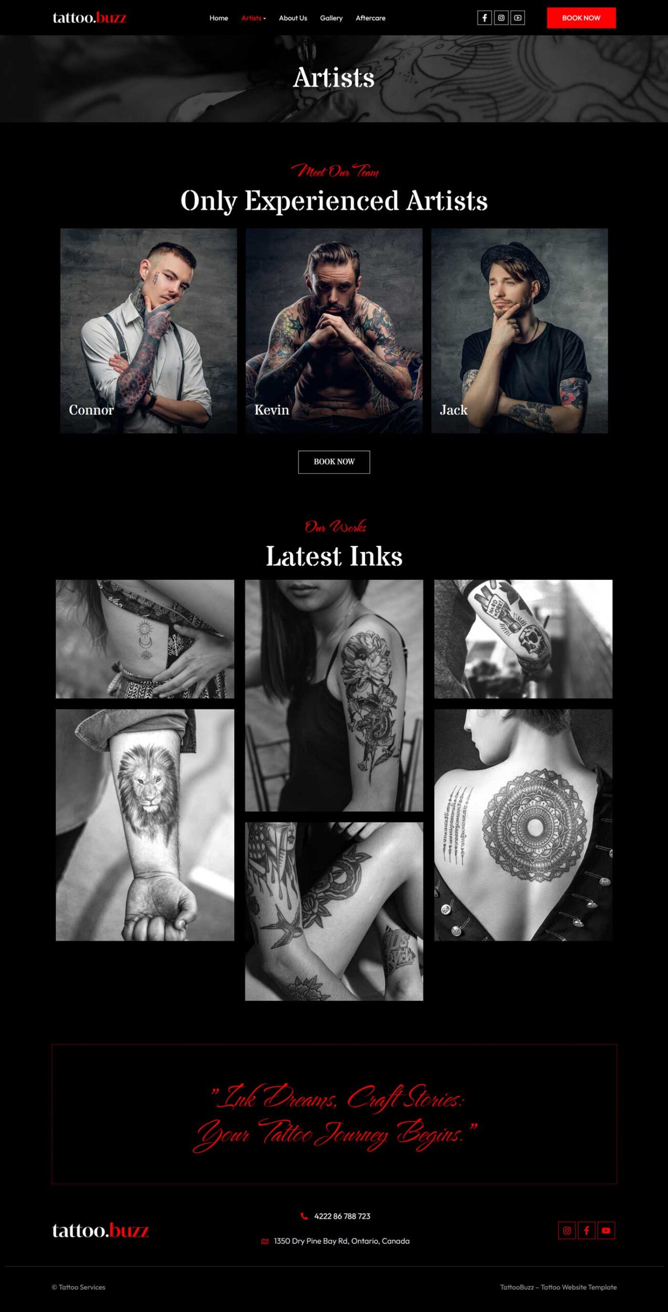 Tattoo Studio WordPress Theme – TattooBuzz