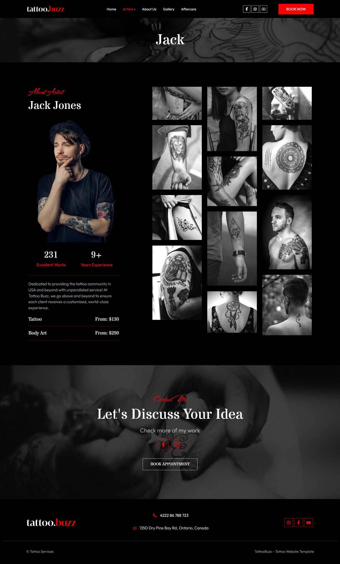 Tattoo Studio WordPress Theme – TattooBuzz