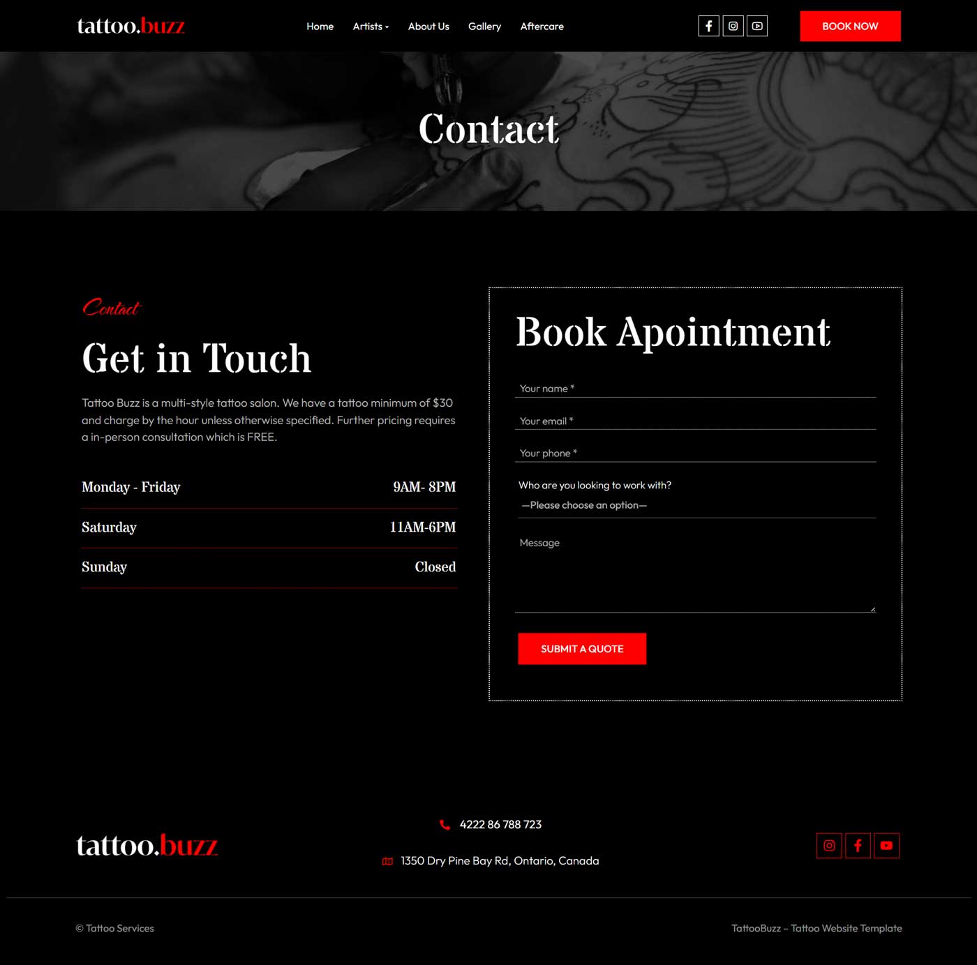 Tattoo Studio WordPress Theme – TattooBuzz